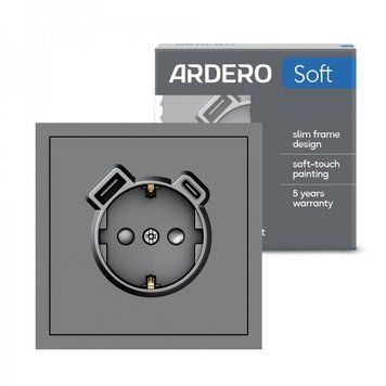 ER123USB-G розетка із заземленням 16А із USB-A 18W та Type-C 20W, механізм сірий Soft 80776 - фото товару LUMEN