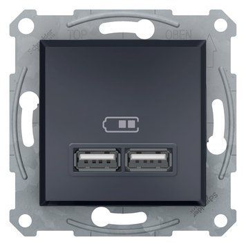 Розетка USB, 2 виходи 2.0, 5V-DC, макс 2.1A, без рамки Asfora, Антрацит EPH2700271-1 - фото товару LUMEN